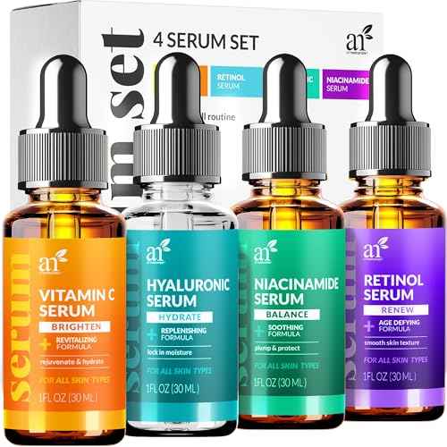 Vitamin C Serum Skin Care 4-Piece Set: Includes Retinol, Hyaluronic Acid & Niacinamide ? Anti-Aging, Skin Brightening, Hydrating, Wrinkle Reduction, Dark Spot Corrector ? 3-Month Supply ? artnaturals