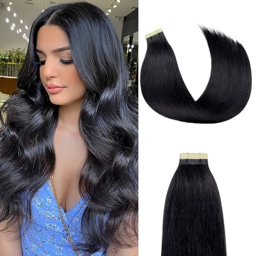 Tape in Hair Extensions Human Hair 24Inch Natural Black Color 20Pcs 50G/Pack Straight Seamless Weft Skin Invisible Thick 100% Real Black Human Hair Tape In Extensions