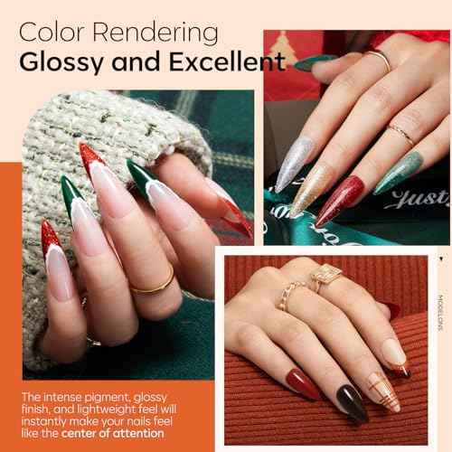 Modelones Fall Dip Powder Nail Kit 20 Colors, Orange Red Green Brown Glitter Dipping Powder Starter Set Base&Top Activator Liquid French Nail Art Salon DIY Kit Gifts for Women