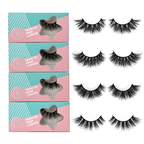 18mm Mink Lashes 3D Real Mink Eyelashes Cat Eye Fluffy Cross False Eyelashes Wispy Soft Reusable Luxury Volume 5D Fake Eyelashes (Star, 4 Pairs)