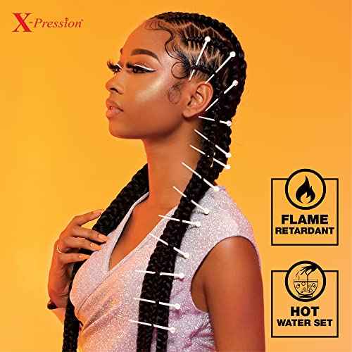 Sensationnel X-pression prestretched braiding hair - 6x braid 58 inch all kanekalon flame retardant synthetic braid for box braids and twists (1B OFFBLACK)