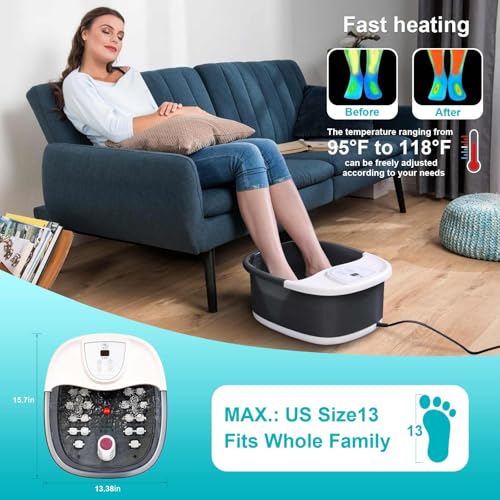 Foot Spa Bath Massager with Heat, Foot Bath with 22 Massage Rollers, Temperature Control, Jets, Bubbles, Epsom Salt and Vibration, Foot Soaking Tub for Relaxation - Grey