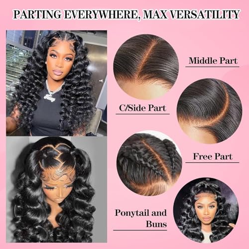 30 Inch 13x6 Loose Wave Lace Front Wigs Human Hair 220% Density HD Transparent Lace Frontal Wigs Human Hair Loose Deep Wave Wigs Pre Plucked with Baby Hair for Women