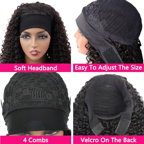 Aiterina Kinky Curly Human Hair Wig - 16 inch Natural Color, No Gel Remy Hair, Lace Front, Machine Made, Curly Scarf Wig for Black Women
