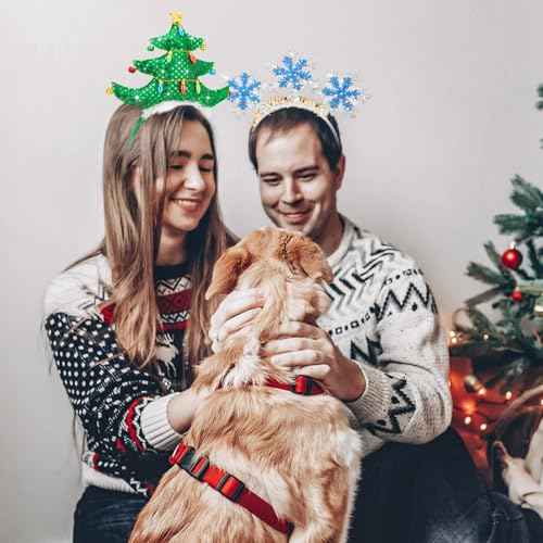 Poen 2 Pcs Christmas Headbands Snowflake Xmas Tree Headband Holiday Head Topper for Adults Women Men Gifts Party Favors