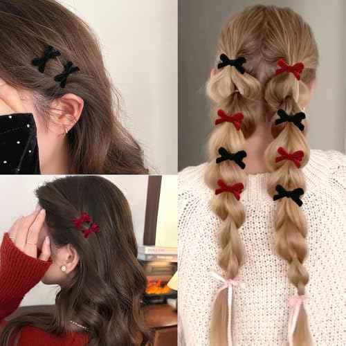 20Pcs Mini Hair Bows for Girls Red Black Hair Bow Velvet Bow Hair Clips Retro Bow Hair Clip Hair Bow Clips Bow Clip Small Hair Bows Clips Bow Clips for Women Daily Hair Accessories