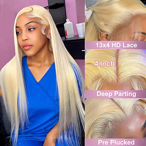 Myecool 613 Lace Front Wig Human Hair 13x4 HD Transparent Straight 150% Density Blonde Lace Frontal Human Hair Wigs Pre Plucked With Baby Hair for Women(26Inch, Blonde)