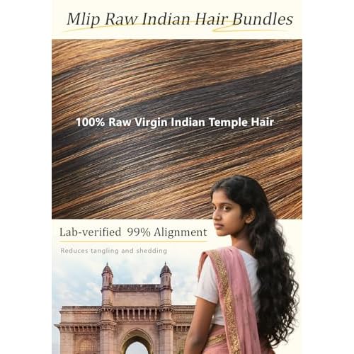 mlip Raw Indian Hair Bundle Straight, Enhanced Quality Bundle, 18A Virgin Hair 14 inches, No Tangle Shedding, Triple the Lifespan, Keep Texture Silky Soft After Multiple Washes, Highlight Color