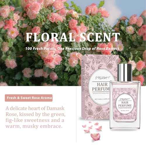 Hair Perfume for Women, Long-Lasting Pheromone Perfume oil Sweet Floral Fragrance, Castor oil & Rose Hydrosol for Nourishing and Hydrating Hair Shine Spray, 1.69 fl.oz