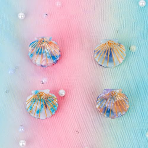 4Pack Ocean Hair Accessories for Women - Blue Mini Starfish Seashell Mermaid Whale Clips, Cute Animal Hair Clips for Girls