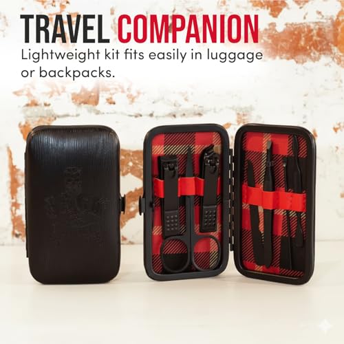 JACK THE BARBER 7 Piece Men's Grooming Kit Stainless Steel, Nail Clippers, Scissors, Nail Cleaner, Nail File Tweezer, and Other Accessories, Best Care Tools for Man.