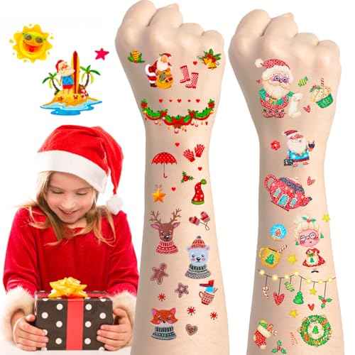 360 Styles Glitter Christmas Tattoos for Kids, Waterproof Temporary Tattoos Stickers for Kids Birthday Party Decorations Favors, Christmas Eve Goodie Bag Fillers(24 Sheets)