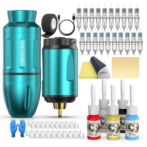 Wormhole Tattoo Kit Tattoo Gun Kit Wireless Tattoo Machine with Tattoo Gun 1,500mAh Capacity Battery 20 Tattoo Cartridge Needles WTK273