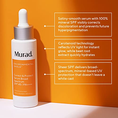 Murad Correct & Protect Broad Spectrum SPF 45 ? 100% Mineral Sunscreen with Carotenoid Technology and Beet Root for Brightening, Blue Light Defense, and Even Skin Tone ? 1.0 Fl Oz