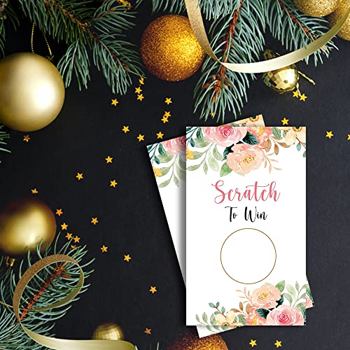 Haizct 50 Pack Watercolor Flowers Blank Gift Certificate Scratch Off Cards for Small Business, Spa Beauty Makeup Hair Salon, Bridal Shower, Baby Shower, Country Wedding, Rose flower, Gold-GK081