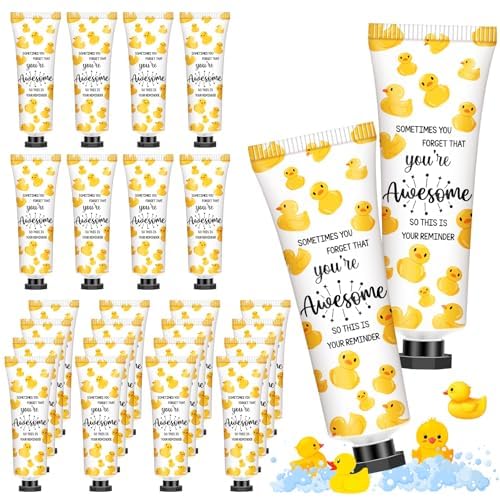 24 Pcs Positive Duck Gifts for Coworkers Hand Cream Mini Lotion Bulk Team Appreciation Gift Emotional Support Positive Ducks Gifts for Duck Lovers Women Employee Group Christmas Social Workers