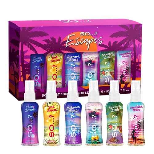 So...? Escapes Body Mist Set - Perfumes for Women - Everyday Body Spray for Women - Vegan, Cruelty Free Fragrances - Travel Size Gift Set - 6 pcs