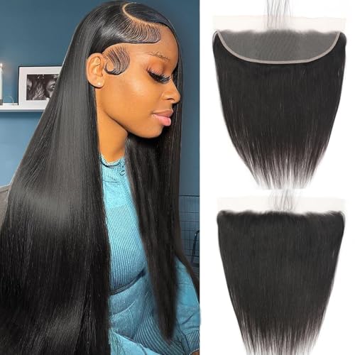 13x4 Lace Frontal Straight Ear to Ear Human Hair HD Transparent Lace Frontal Closure With Baby Hair Skinlike 18inch 100% Virgin Brazilian 13x4 Straight Human Hair Frontal Closure Natural Black