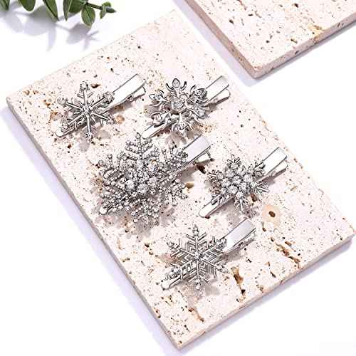 Boderier 10 Pack Snowflake Hair Clips Winter Christmas Rhinestone Snowflake Hairpin Hair Barrette Accessories Silver