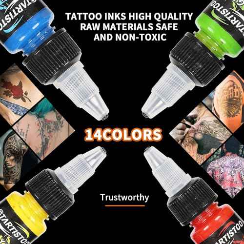 Tattoo Ink GTARTISTOO Professional Set 1/2OZ (14 Colors, 15ml) Vegan-Friendly Pigment Tattoo Ink Supplies Ink
