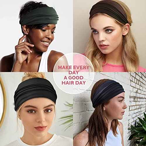 Yeshan Wide Headbands for Women Large African Bandana headband Non Slip Boho Head bands Yoga Running Sports Workout Gym Turbans Thick Head band,pack of 6