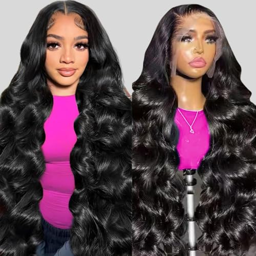 13x6 Lace Front Wigs Human Hair 180 Density Body Wave HD Lace Frontal Wigs Pre Plucked with Baby Hair Glueless Wig for Women 24Inch
