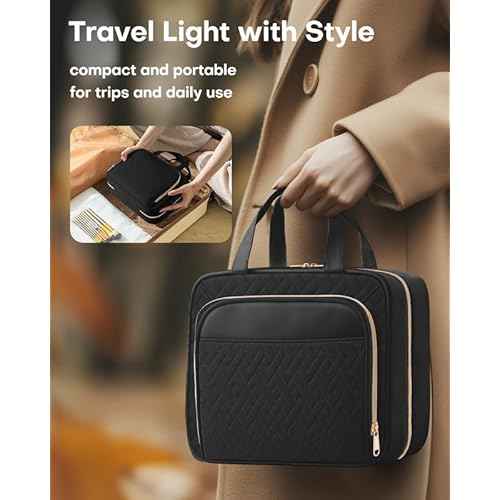 HOTOR Travel Toiletry Bag for Women & Men, Waterproof Makeup Bag with Hanging Hook and Multiple Pockets, Cosmetic Bags for Women, Travel Essentials, 11.2'' x 3.2'' x 8.9'', Black