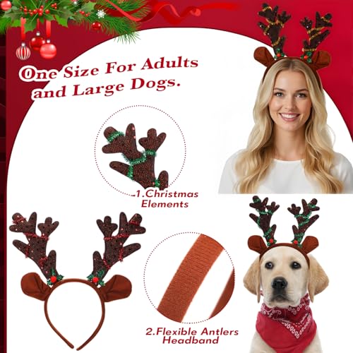 24 Pcs Christmas Reindeer Antlers Headband Bulk Sequined Reindeer Headwear Elk Headpiece for Xmas Party Costume Supply