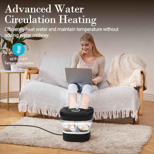 Foot Spa Bath Massager, 2025 Upgraded Foot Bath with Circulation Heat, Motorized Shiatsu Massage Balls, Pedicure Soaking Tub with Waves, Remote, Handle, Feet Stress Relief, Gifts