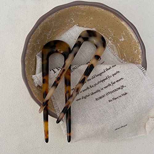 2 Pack Benefree French Style Cellulose Acetate Tortoise Shell U Shaped Hair Pins Fork 2 Prong Updo Chignon Pin for Women Girls Hairstyle Accessories£¨Tortoiseshell and White Tortoiseshell)