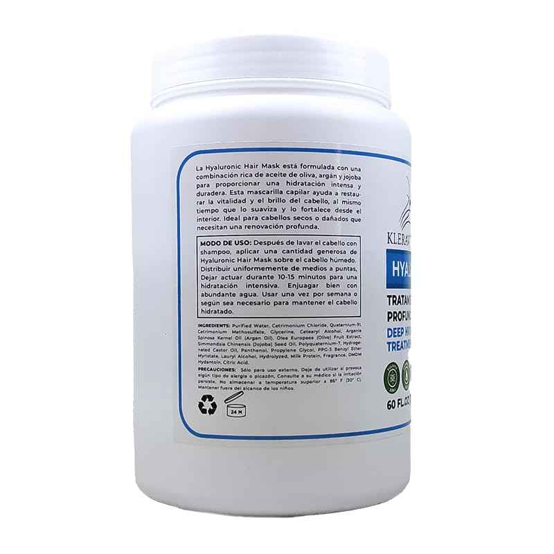 Kleravitex Hyaluronic Hair Mask Formulated With a Rich Blend of Olive Oil and Jojoba Oil to Provide Intense and Lasting Hydration for Dry or Damaged Hair, Restore Vitality and Shine (60 OZ)