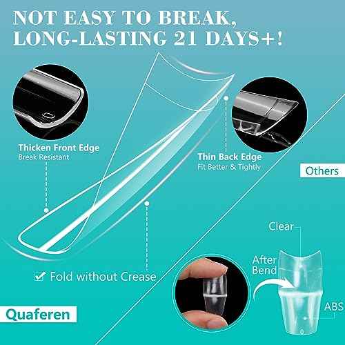 500PCS Clear Square Nail Tips, Quaferen XL No C Curve Tips for Acrylic Nails Professional, Half Cover Tapered Square Straight Nail Tips, Flat Traceless Acrylic Nail Extension Tips Fake Nails