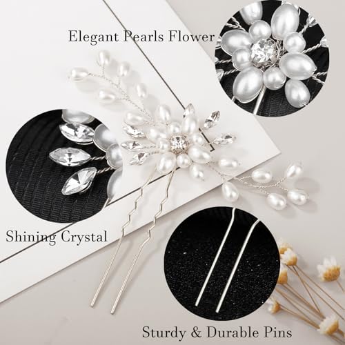 5 Pieces Wedding Hair Accessories: Pearl Crystal Rhinestone Hair Comb, Hair Pins for Brides, Bridesmaids, Women, Girls (Silver, Gold)