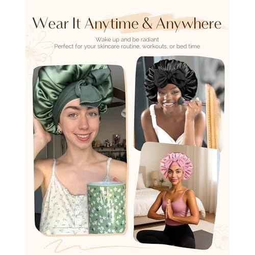 Yanibest Adjustable Satin Bonnet for Sleeping, Double Layer Silk Hair Bonnet with Tie Band for Unisex Women Men Curly Natural