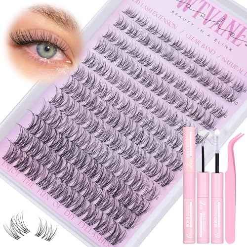 Wispy Lash Clusters Kit Venus Invisible Band Eyelash Clusters 8-16mm Lash Extension Kit Natural Lashes Clusters Eyelash Extension Kit with Thin Band Lash Cluster Clear Lash Glue and Tweezers by Wtvane