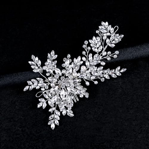 Rhinestone Bridal Hair Comb Crystal Wedding Headbands Head Pieces,Pearl Brides Bridesmaid Hair Accessories for Women Girls (Sliver 936)