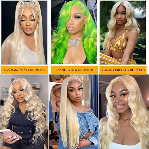 QTHAIR #613 Blonde Hair Straight Human Hair Bundles (10" 12" 14",300g)16A Grade 100% Brazilian Color #613 Platinum Blonde Straight Brazilian Virgin Human Hair 3 Bundles