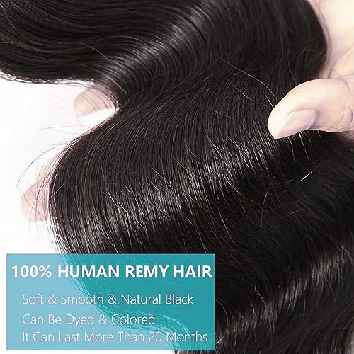 Cirvty 32 Inch Body Wave Bundle Human Hair 1 Bundles Body Wave Bundles 100% Unprocessed Brazilian Virgin Hair Bundles Double Weft Weave Bundles Human Hair Natural Black Color