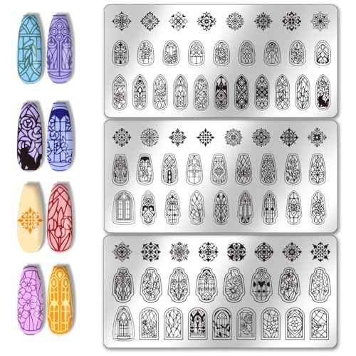 PH PandaHall 3pcs Glass Window Nail Art Templates, 79 Patterns Flower Window Mini Flower Nail Stamping Plate Nail Art Stencils Stainless Steel Plates for Nail Design Print Manicure Salon