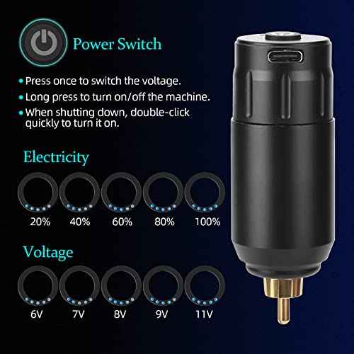 ATOMUS Tattoo Pen Machine Kit with Tattoo Power Supply 3RL Cartridge Needles 1300mAh RCA Connector Rechargeable Power Supply Tattoo Machine Gun Liner Shader