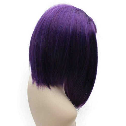 iwonawig Iewig Short Bob Straight Wig Half Hand Tied Purple Synthetic Lace Front Heat Friendly Fiber