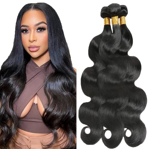 26 28 30 inch Body Wave Human Hair Bundles Body Wave Bundles Real Unprocessed Brazilian Human Hair Extensions for Black Women Natural Color