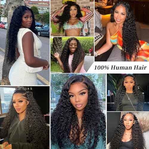 BJVT 13x6 Deep Wave Lace Front Wigs Human Hair Wigs for Women 200 Density HD Transparent Deep Curly Lace Frontal Wigs Human Hair Pre Plucked with Baby Hair Natural Color 30 Inch