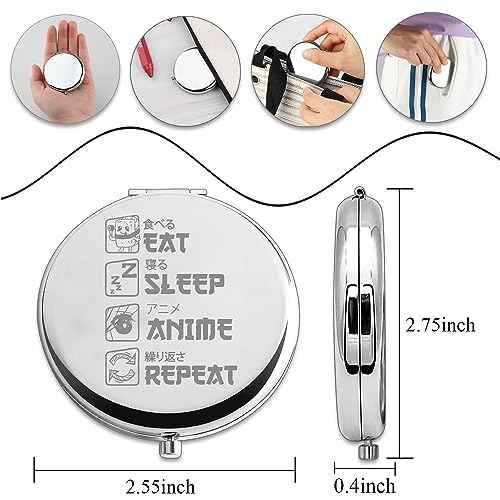 PLITI Anime Compact Mirror Japan Anime Lover Gift Eat Sleep Anime Repeat Pocket Mirror for Anime Girl (Eat Sleep Anime CM)