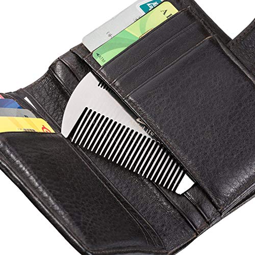 AhfuLife Stainless Steel Metal Hair&Beard Comb - Anti-Static Dual Action Beard Comb - Credit Card Size Combs Perfect for Wallet and Pocket - Presented in Gift Box - 2 Pcs