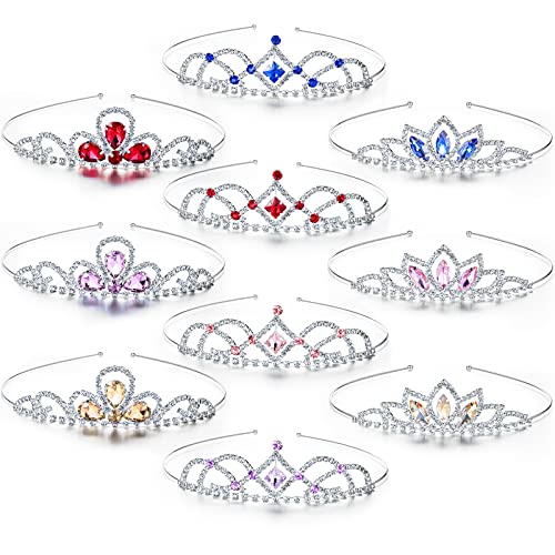 10 Pieces Girls Princess Rhinestone Crown Colorful Crystal Headband Crystal Tiara Rhinestone Princess Headband for Birthday Wedding Crown Party Prom, Little Girls, Colorful