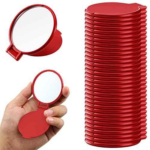 36 Pcs Compact Mirror Bulk Portable Round Makeup Mirror Mini Foldable for Purse Women Travel Daily Use Mother¡®s Day Gifts (Red)