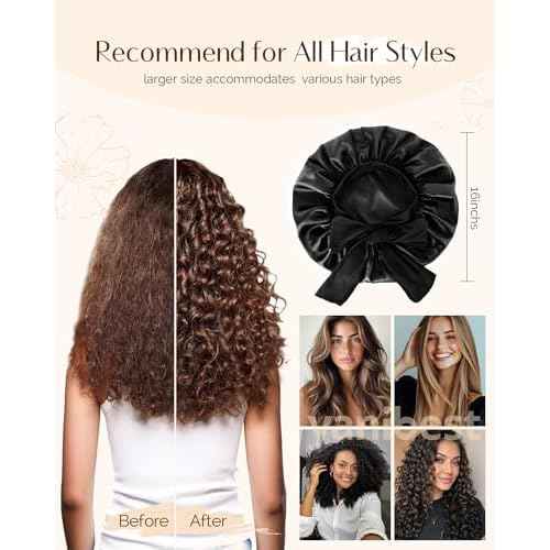 Yanibest Adjustable Satin Bonnet for Sleeping, Double Layer Silk Hair Bonnet with Tie Band for Unisex Women Men Curly Natural