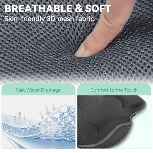 Bath Pillows for Tub - Luxury Bathtub Pillow Neck, Head, Back Support, Soft 4D Mesh Fabric and Non-Slip Suction Cups & Quick Dry, Comfort Fits All Tubs, Relaxation Spa Gift, Grey