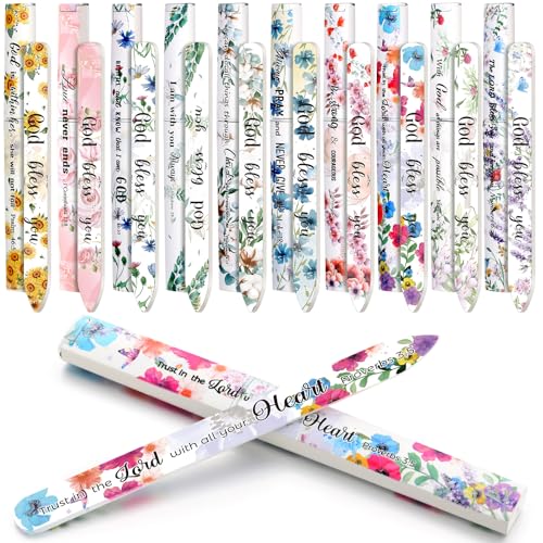 10 Pack Christian Gifts for Women Bulk Bible Verse Crystal Glass Nail File for Natural Nails with Case Double Sided Church Floral Scripture Glass File Christian Religious Gift for Women Adults